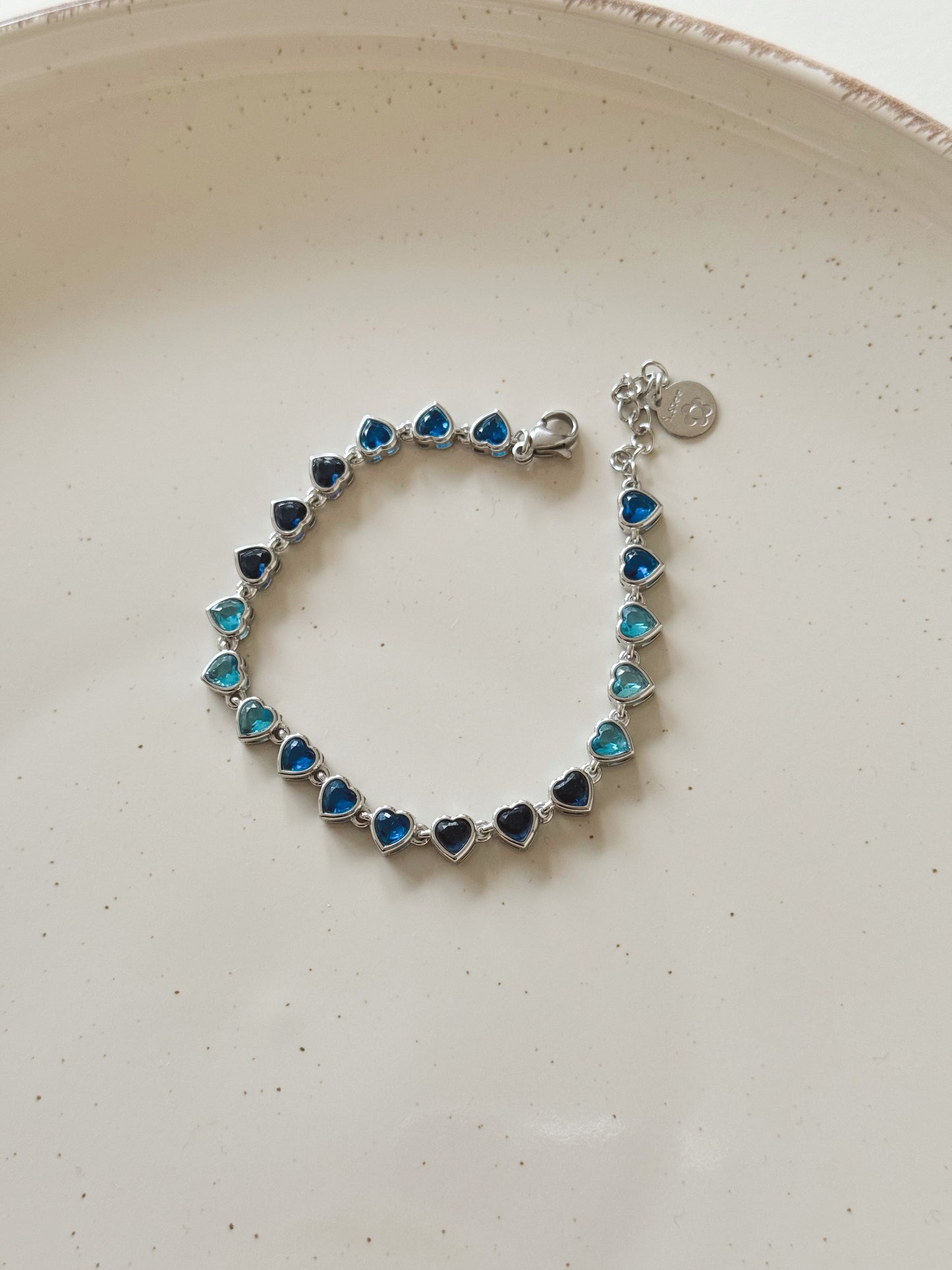 Tennis heart bracelet silver & blue