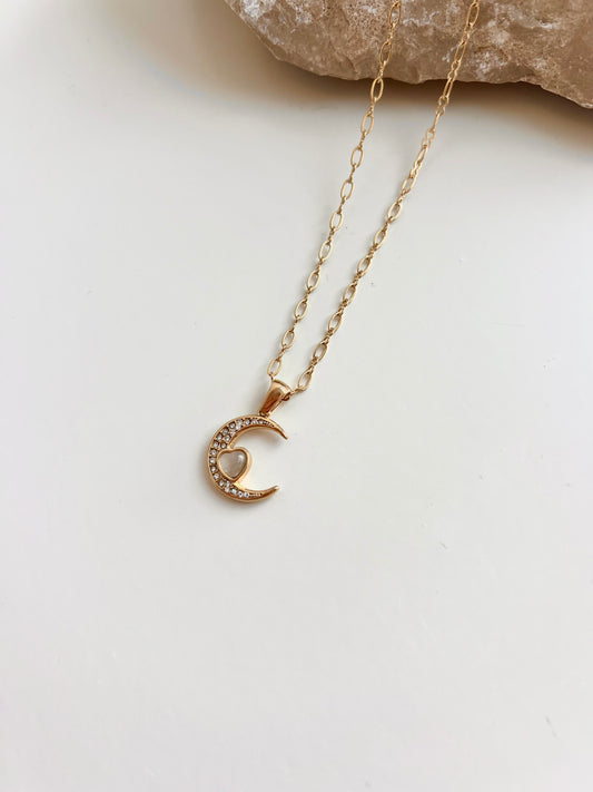 Moon & heart necklace