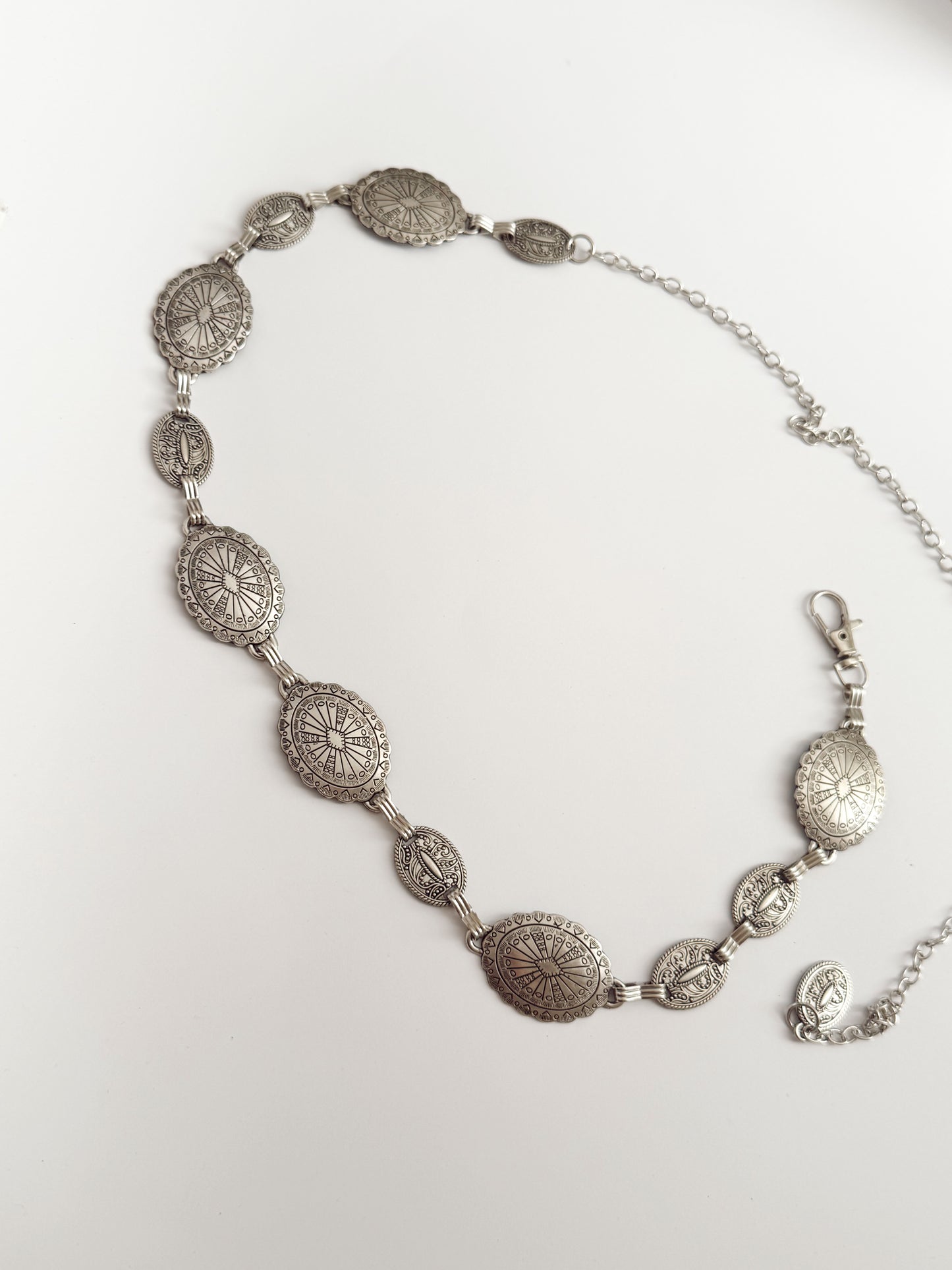 Vintage style waist belly chain silver