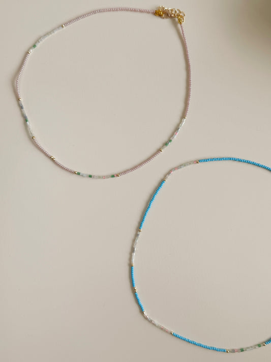 Pink & blue summer bead necklaces