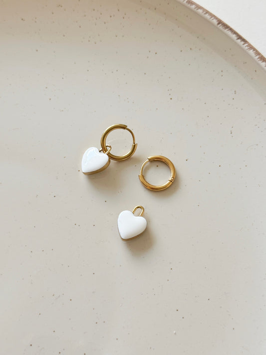 White heart hoops earrings