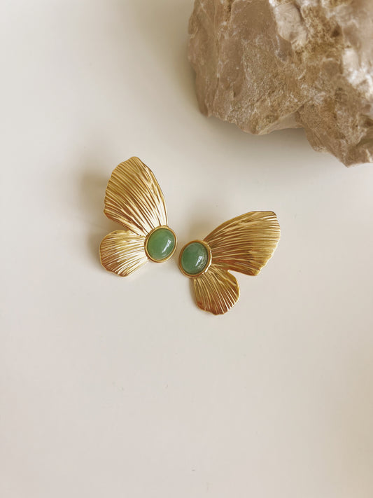 Butterfly green stone earrings