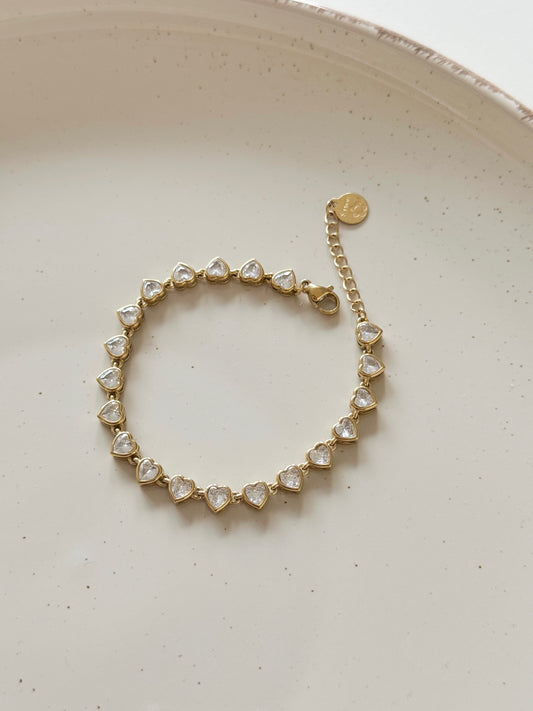 Tennis heart bracelet gold & white