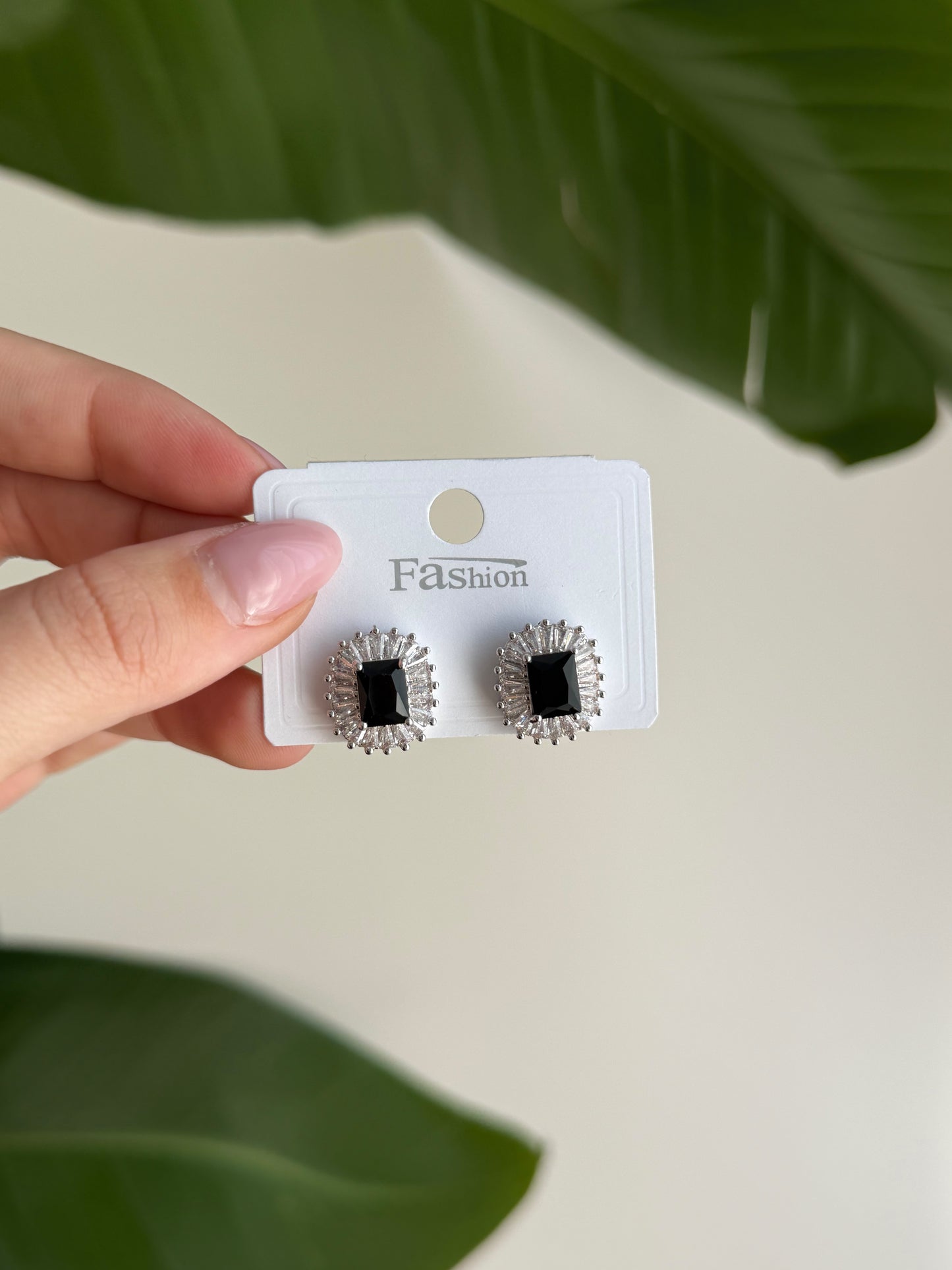 Silver and black stone class earrings