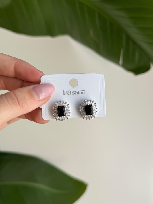 Silver and black stone class earrings