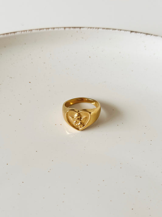 Bold angel heart ring