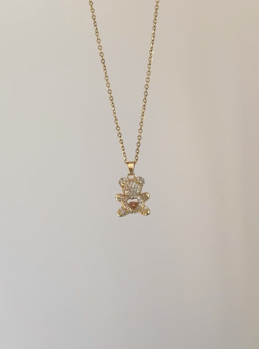 Heart teddy bear necklace