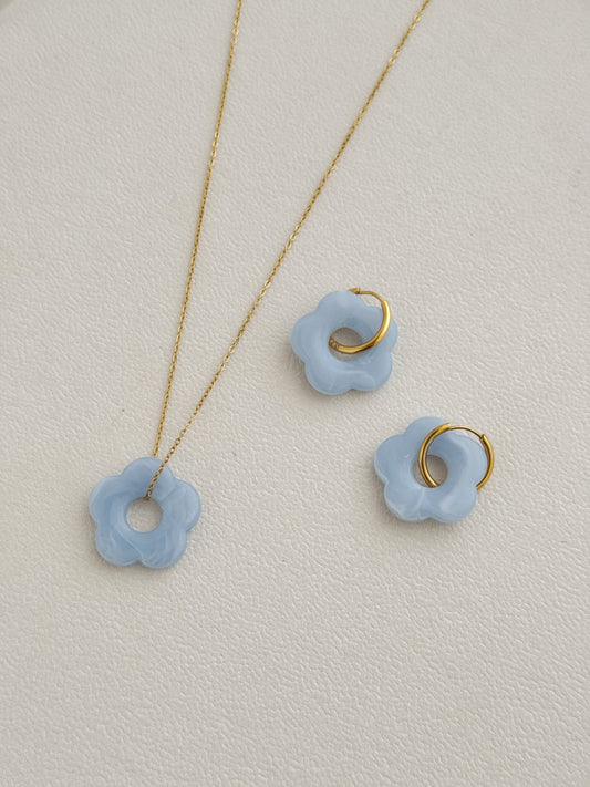 Colorful flower earrings and necklace (sky blue)