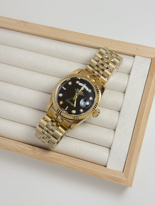 Full gold and black rolex unisex watch