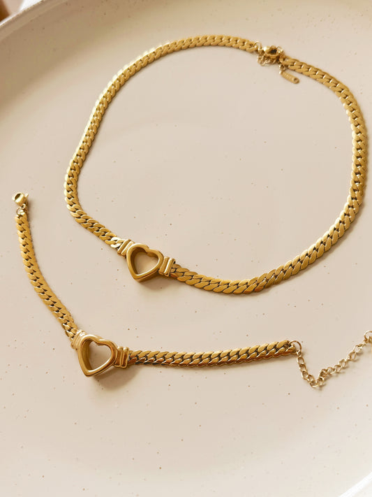 Heart Bold necklace & bracelet gold