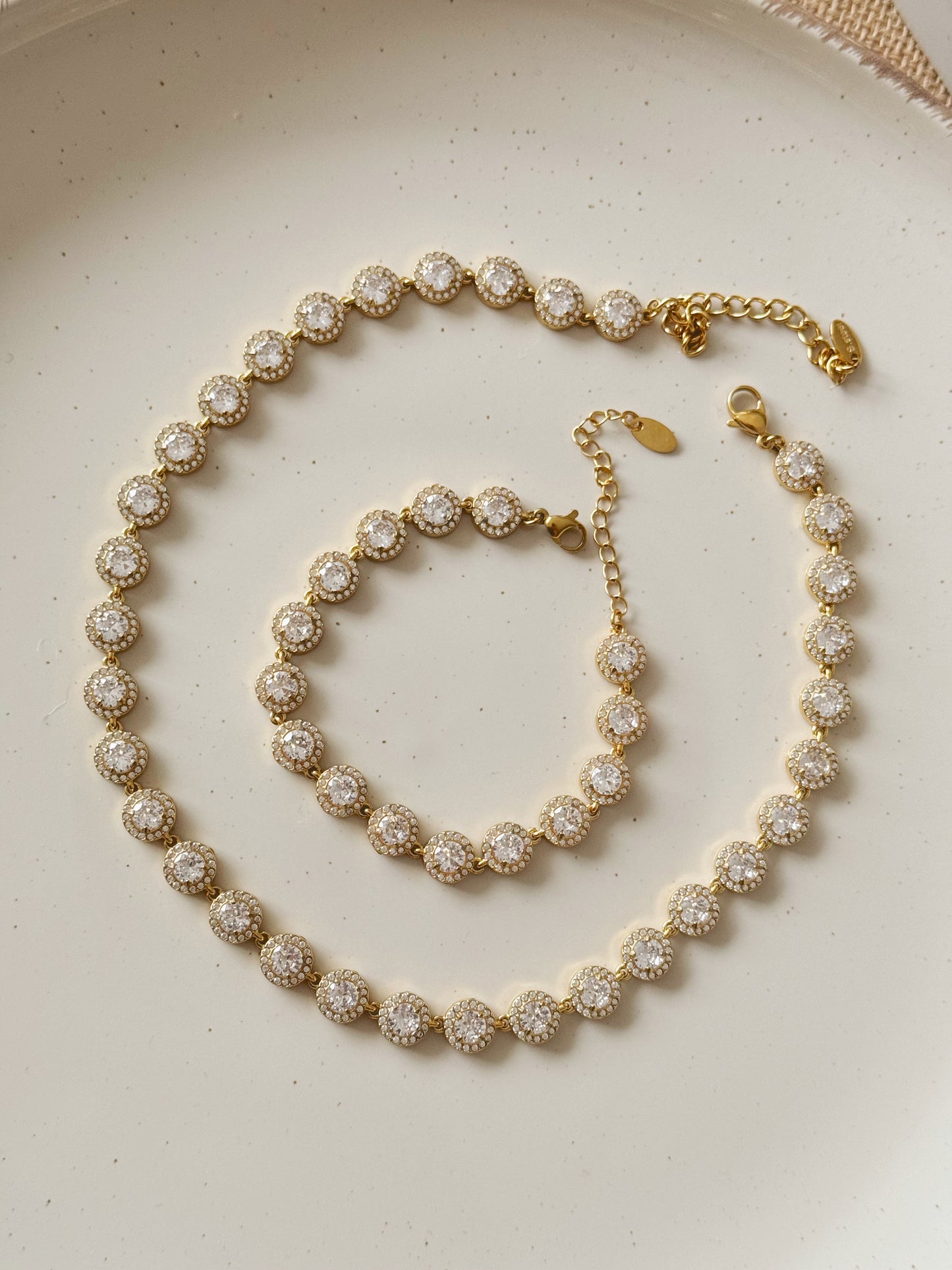 Swarovski necklace and bracelet gold