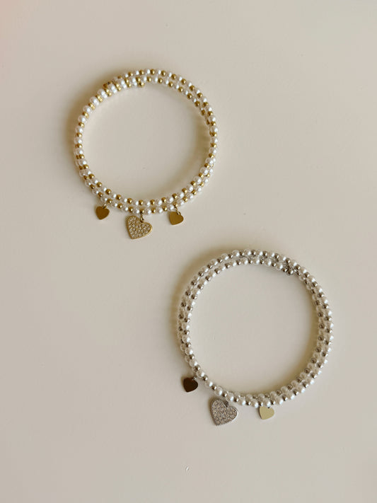 Pearls and hearts bracelets