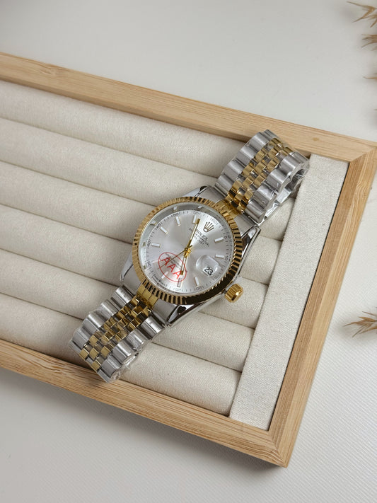 White silver and gold rolex watch unisex