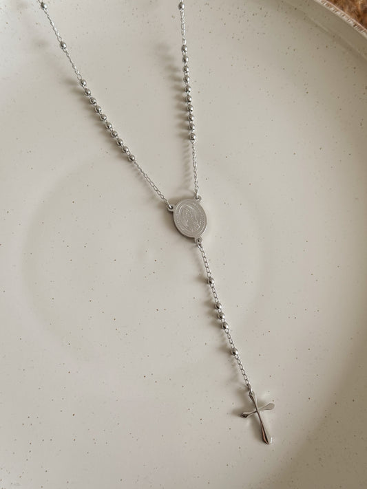 Rosary necklace unisex silver cross