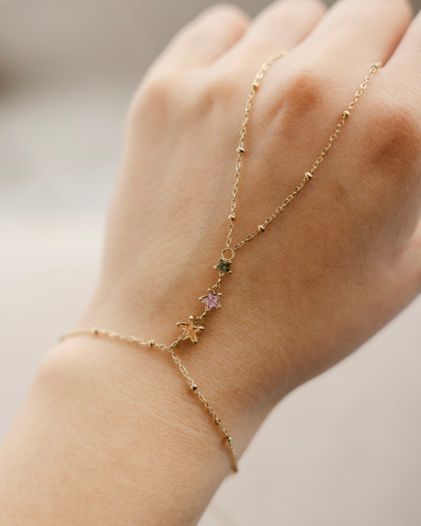 Colorful stars stone Hand chain gold