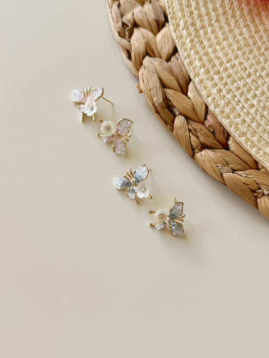 butterfly and flower crystal earrings