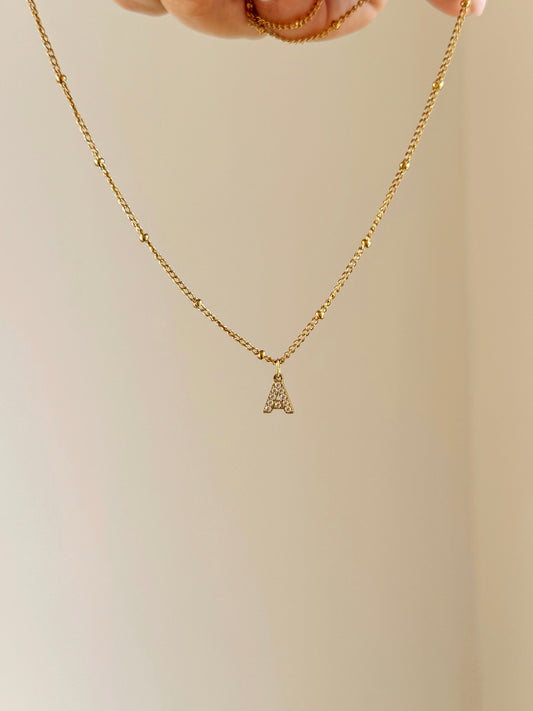 Shiny zircon stone initial Necklace