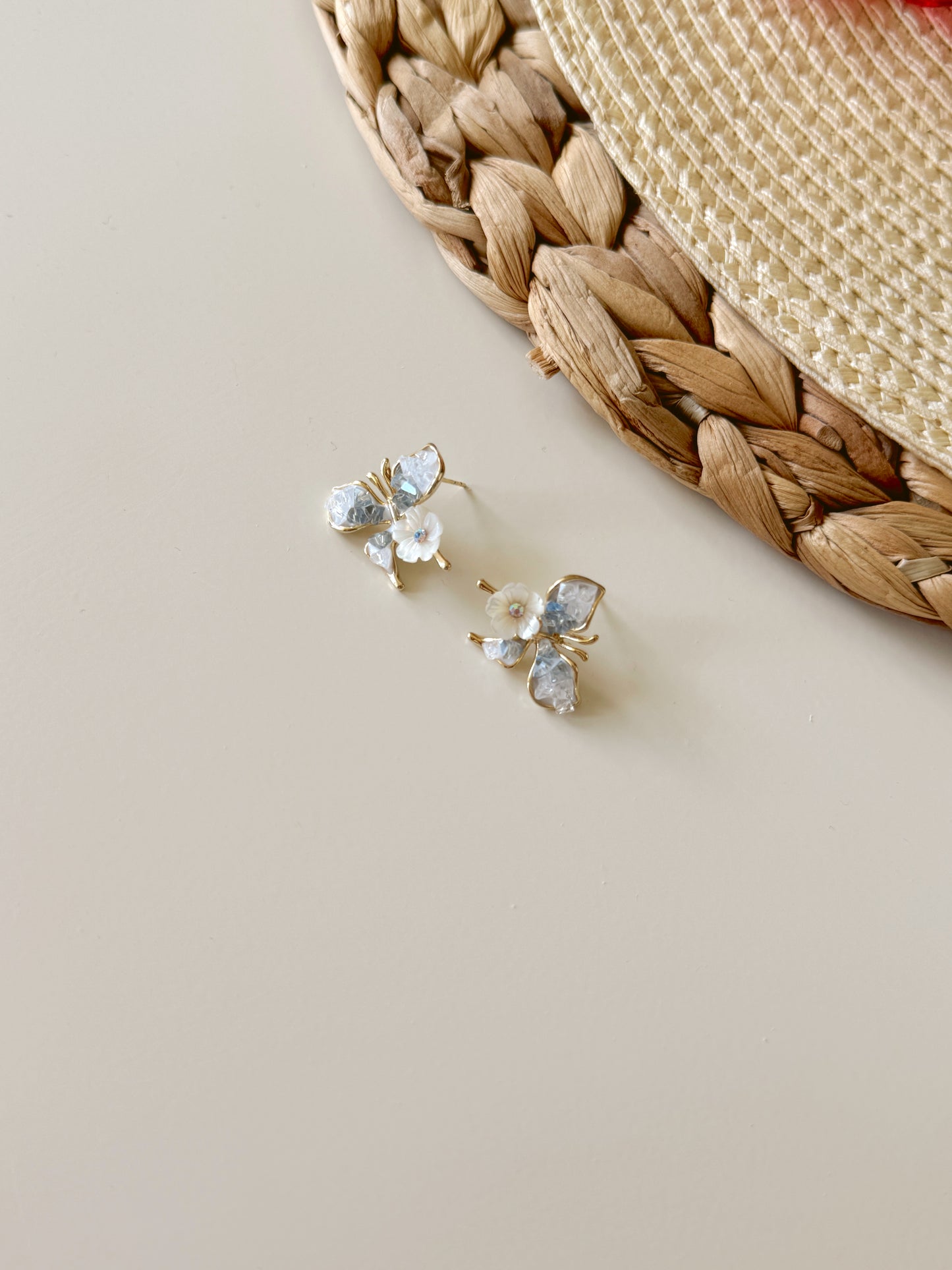 butterfly and flower crystal earrings