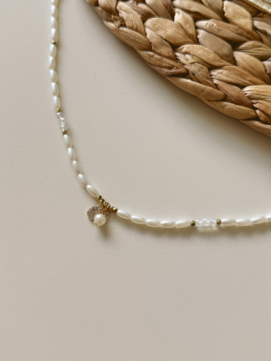 Pearl beads and moon necklace