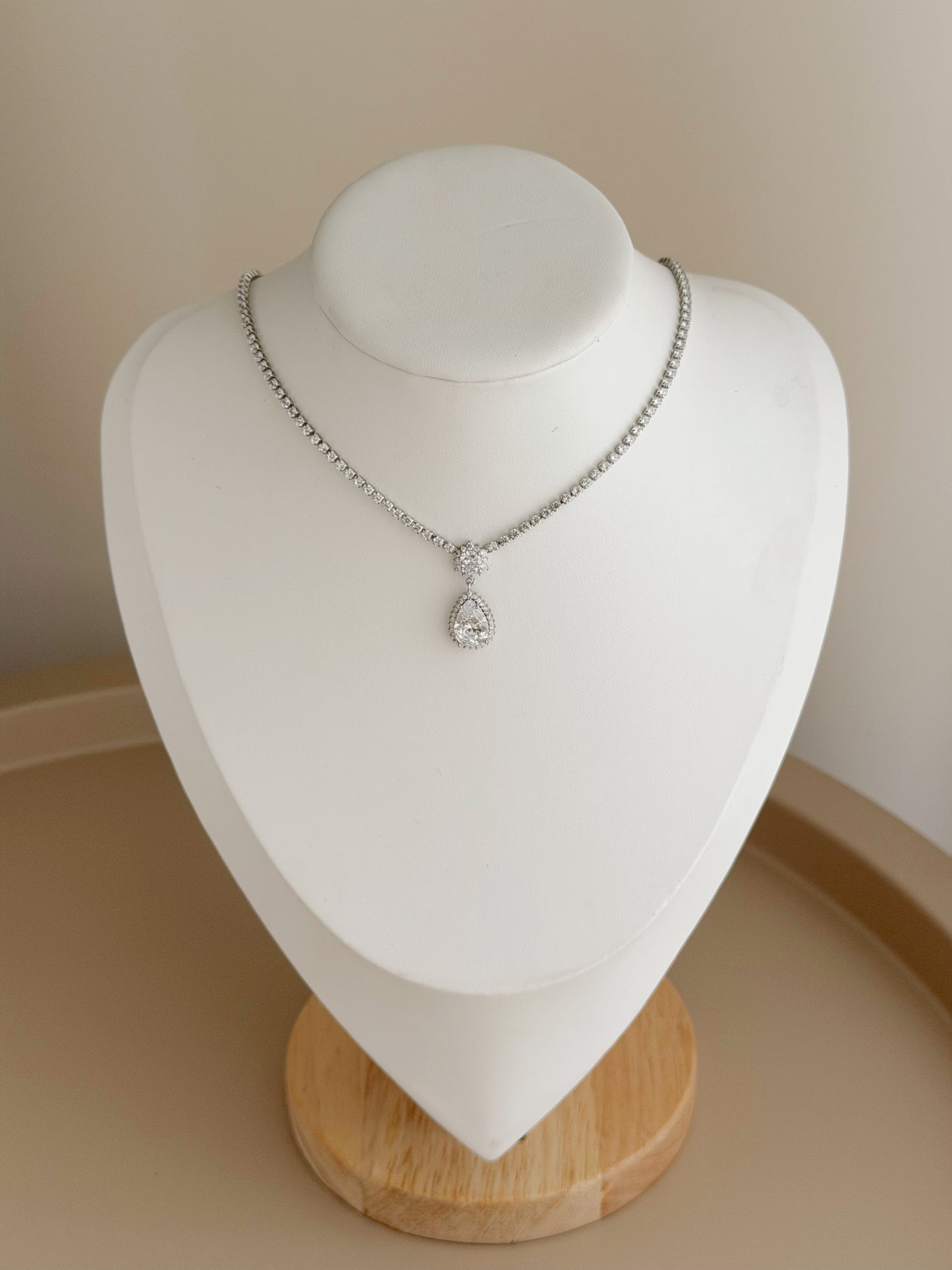 Charm drop silver tennis necklace
