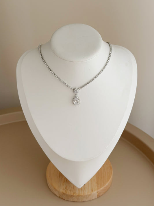 Charm drop silver tennis necklace