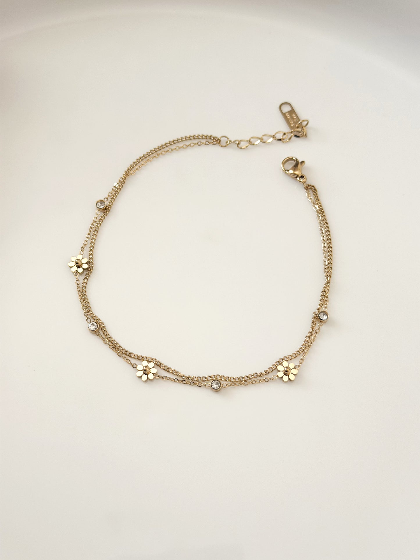 Gold double chain flower anklet
