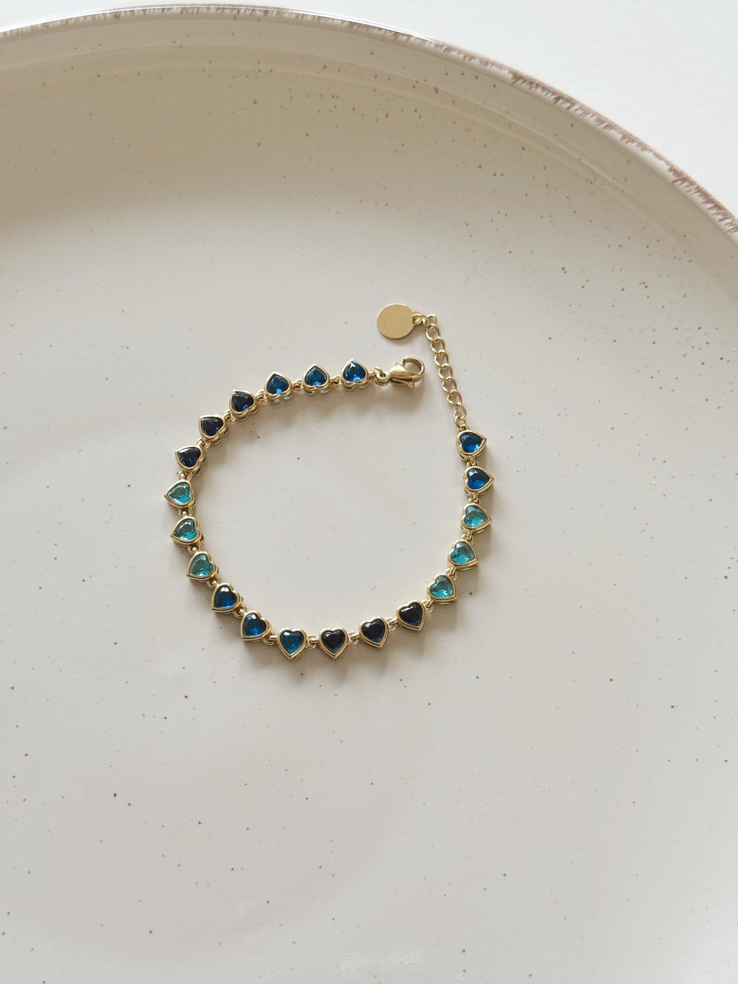 Tennis heart bracelet gold & blue