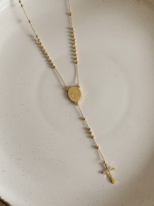 Rosary necklace unisex gold cross