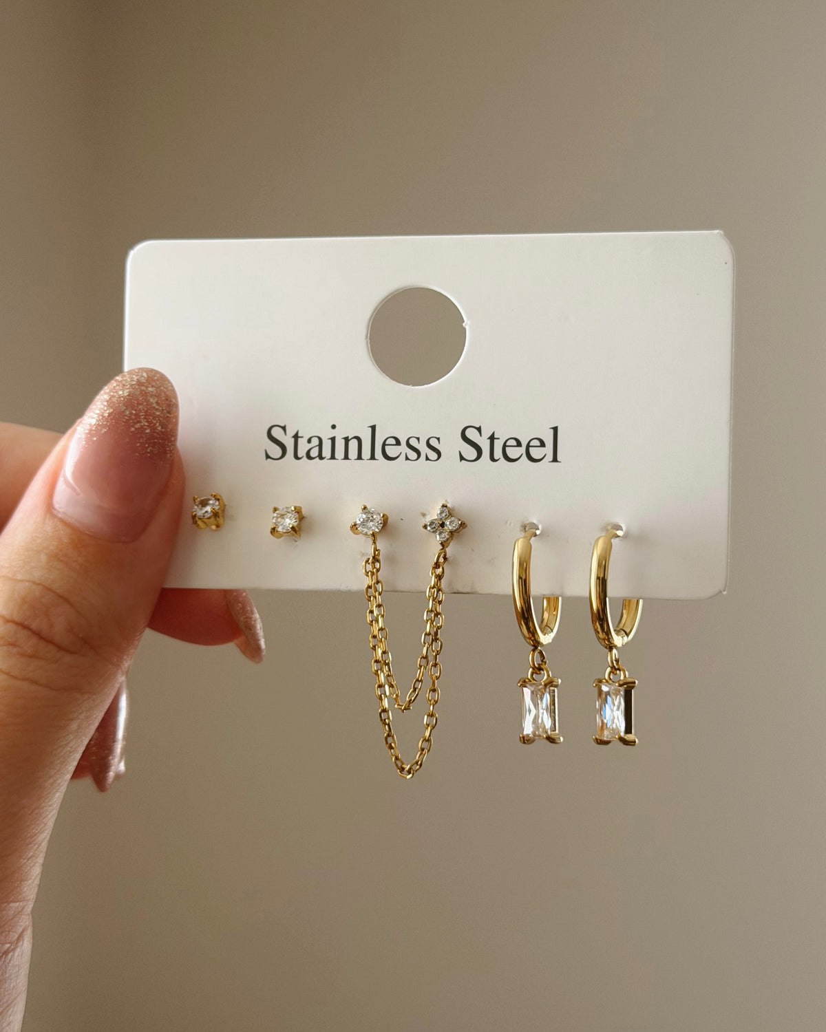 Gold earrings set 6pcs