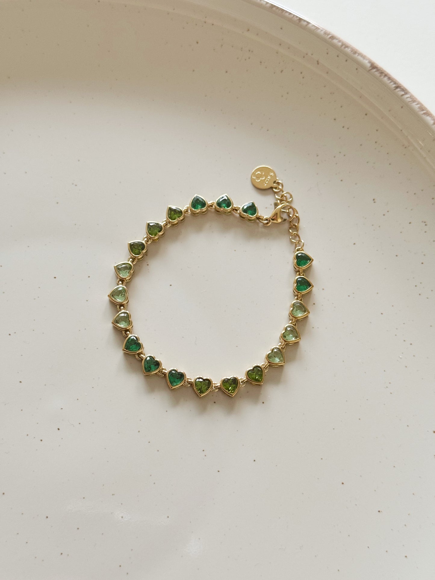 Tennis heart bracelet gold & green