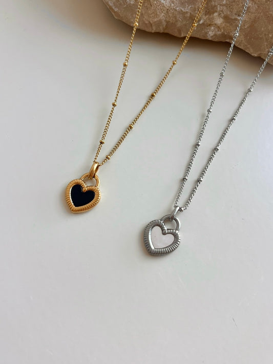 Black & white heart necklace