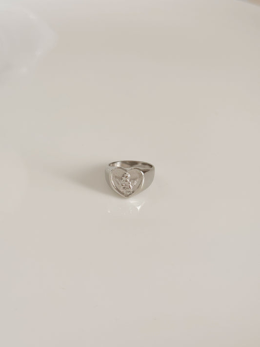 Silver angel heart ring (size 7)