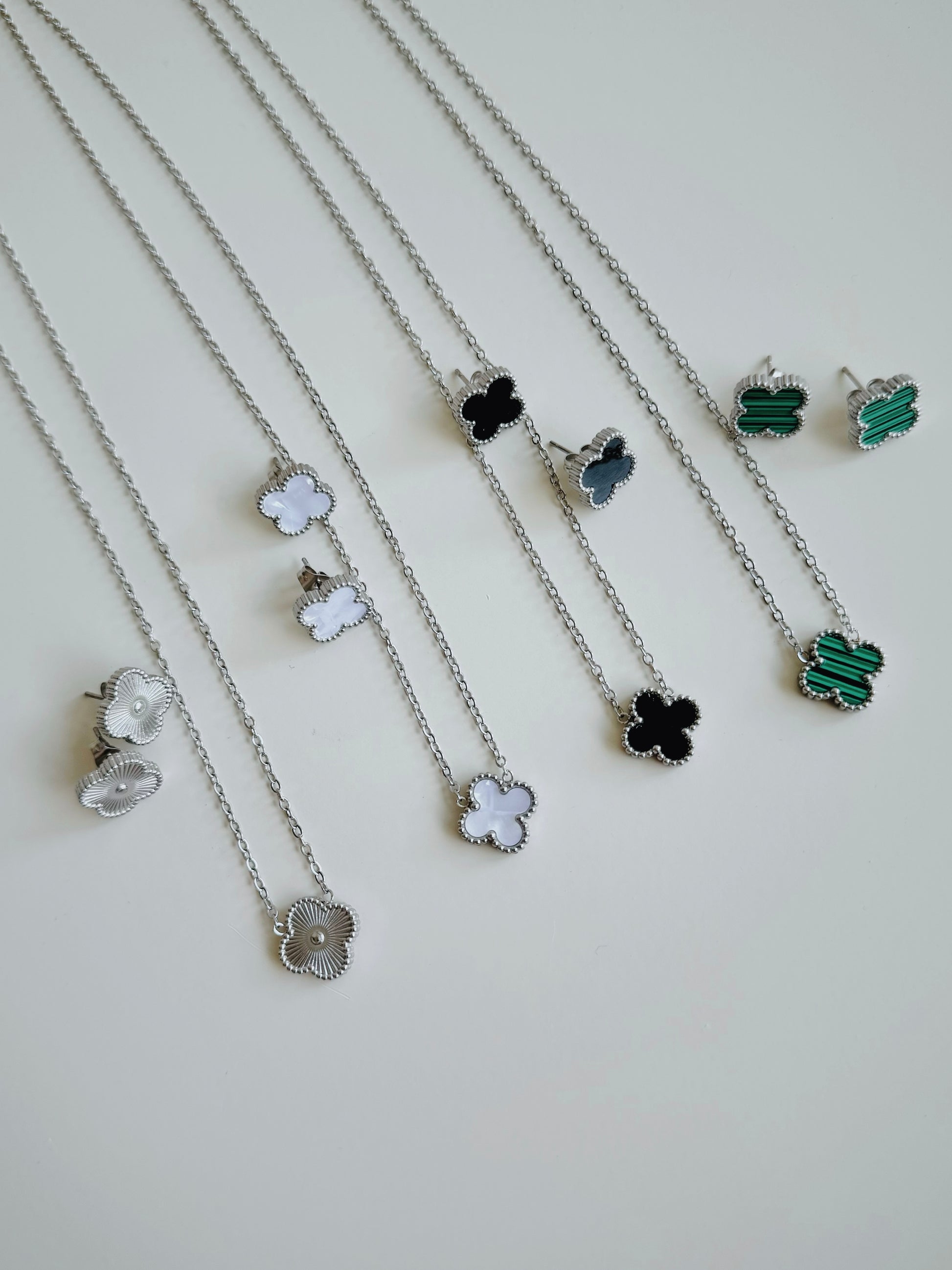 Silver van cleef earrings necklace – Henez Boutique