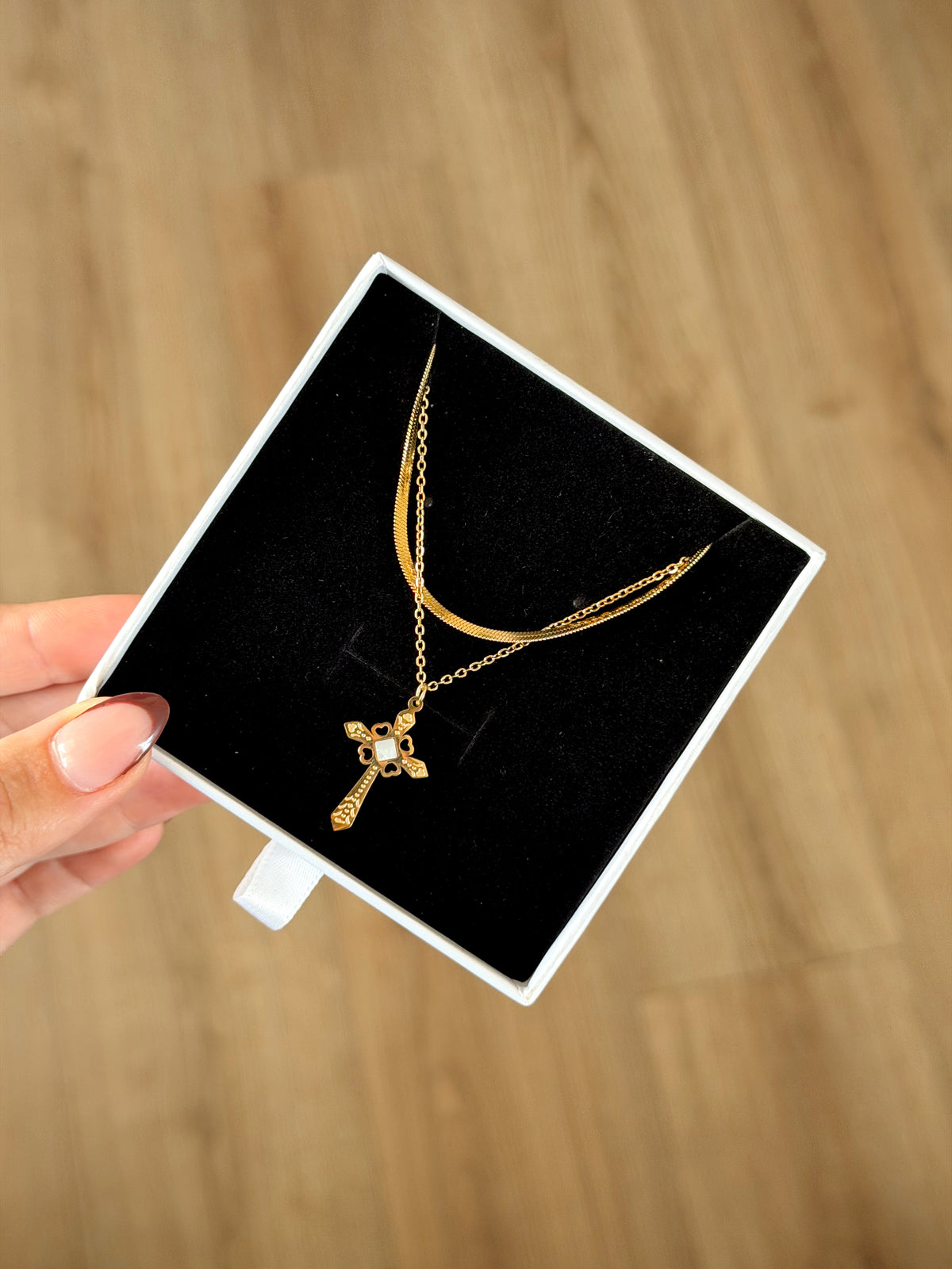 Double chain cross necklace