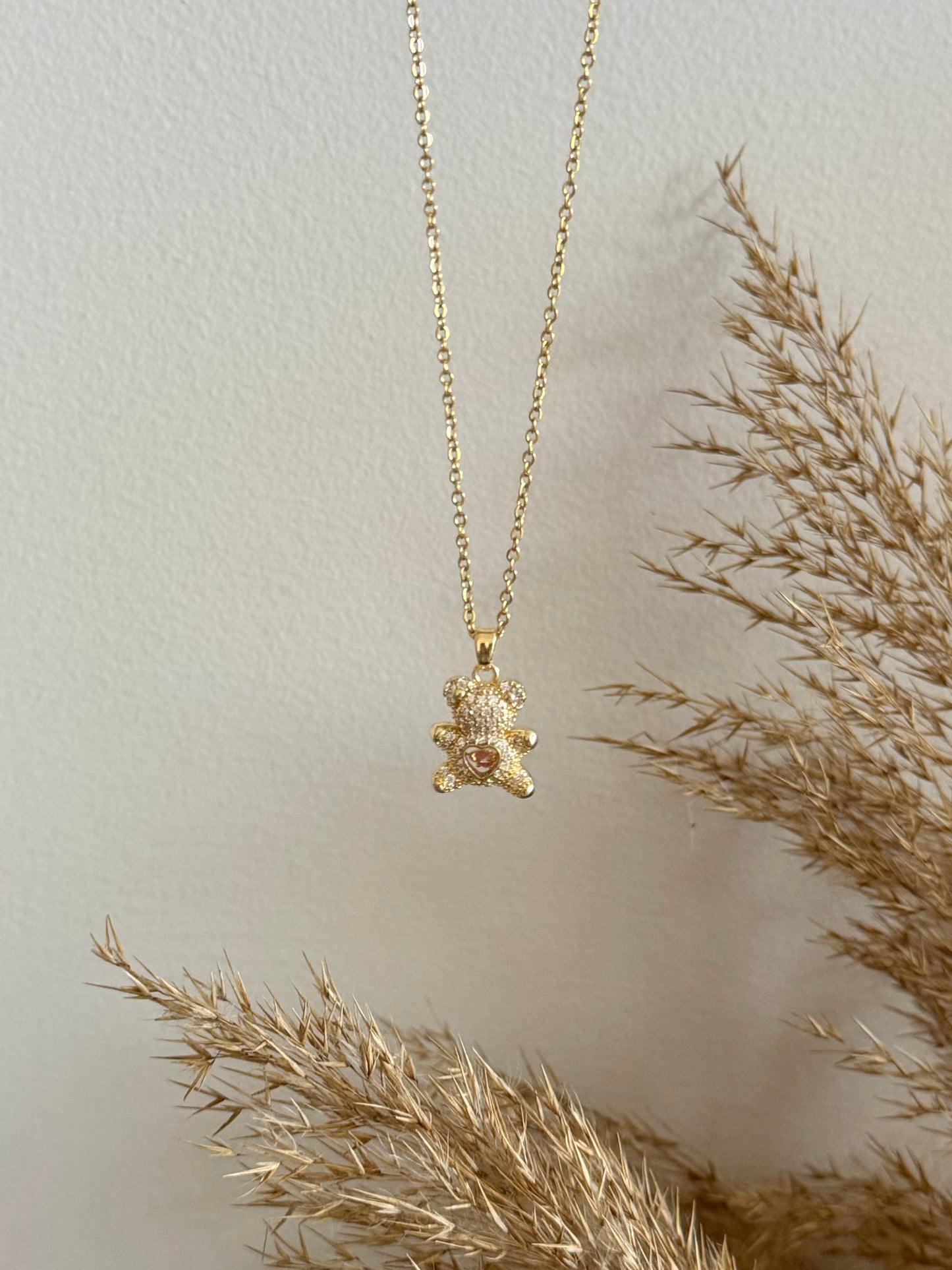 Heart teddy bear necklace