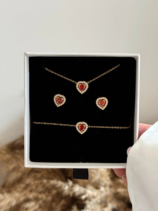 Gold red heart set