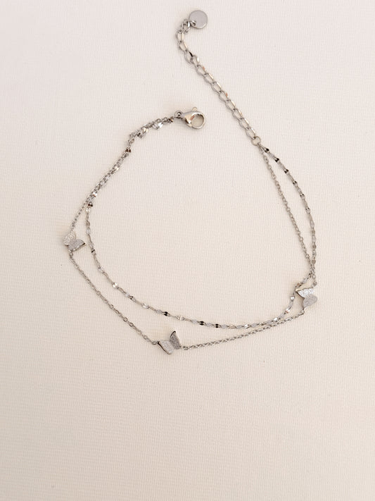 Double butterfly silver anklet