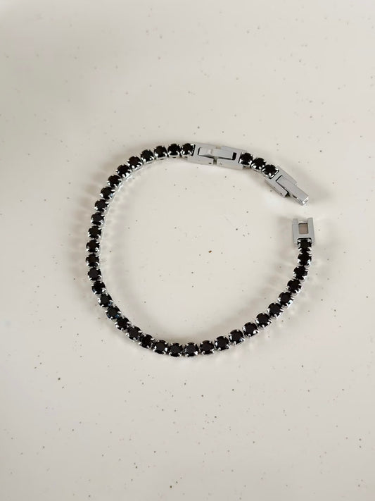 Black stone tennis bracelet unisex (4mm stone, 17cm base+3cm extra)