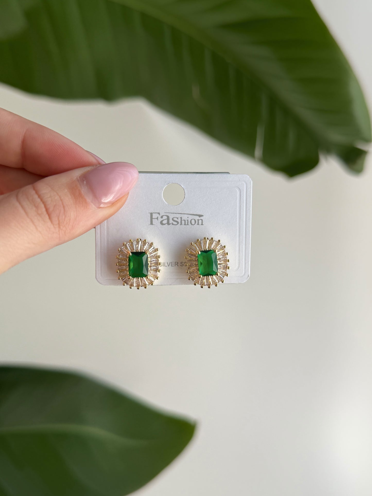 Gold and green stone class earrings