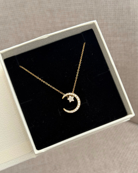 Moon and star necklace gold