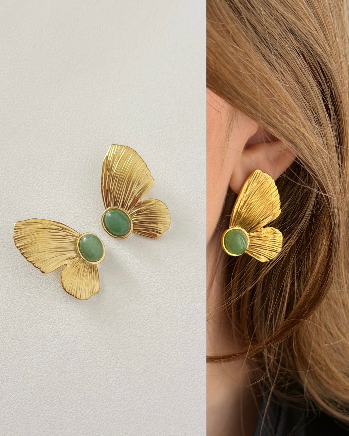 Butterfly green stone earrings