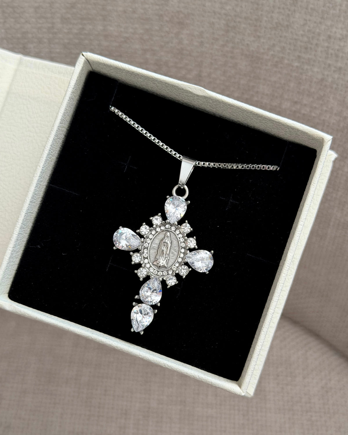 Bold silver cross zircon necklace unisex