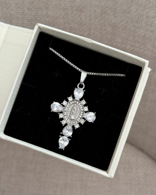Bold silver cross zircon necklace unisex