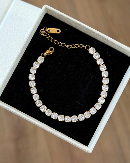 Gold tennis bracelet unisex (5mm stone, 16cm base + 6cm extension)
