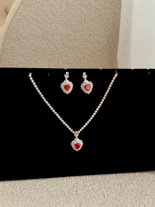 Red gold heart sparking tennis set