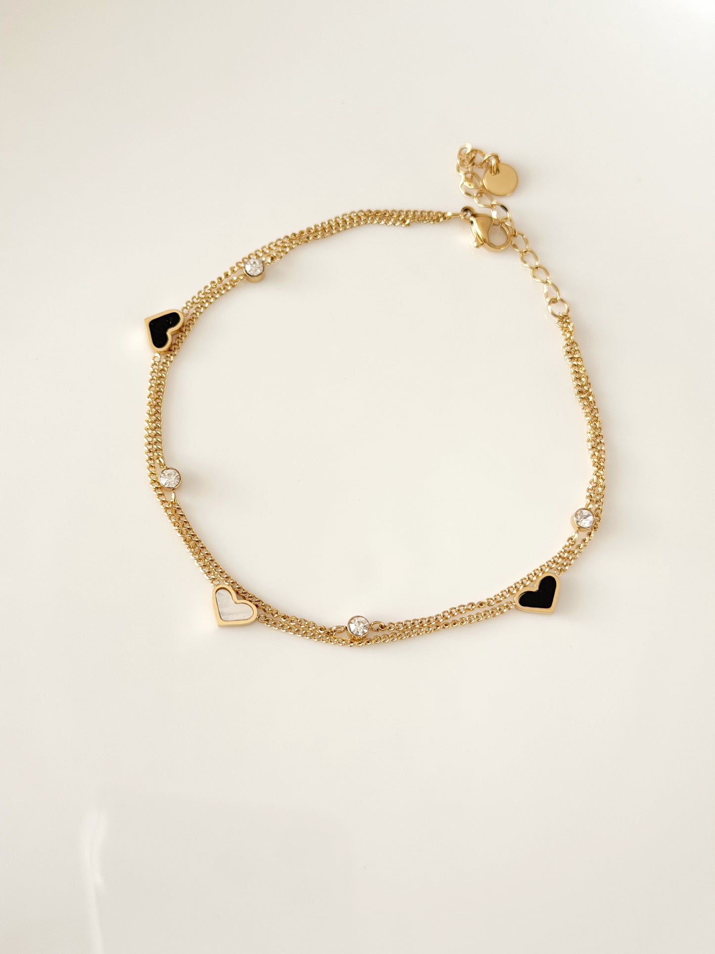 Double chain black and white heart anklet