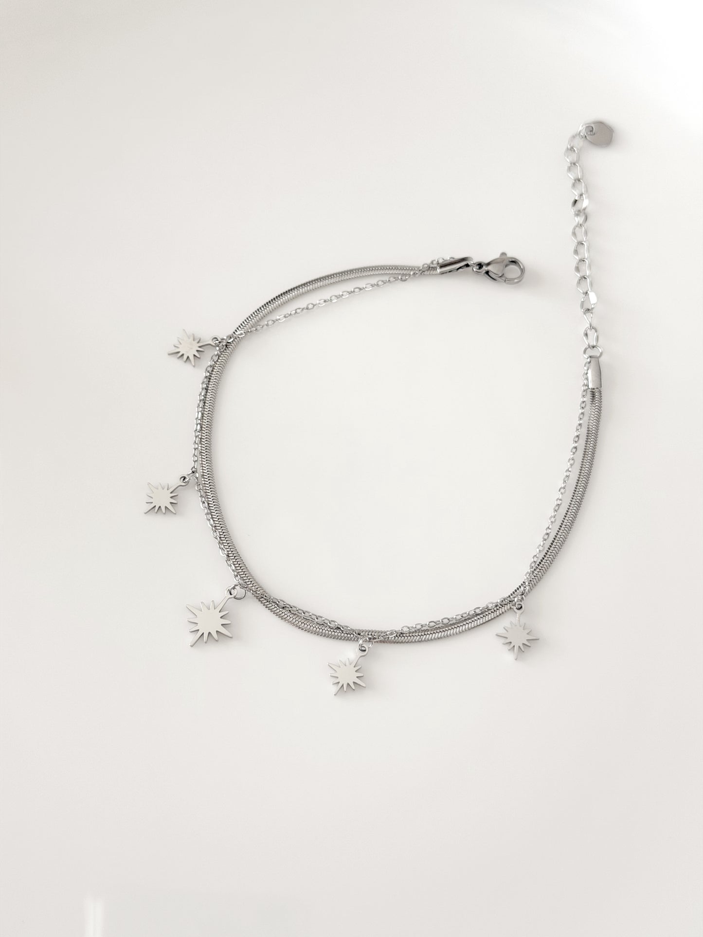 Double chain silver star anklet