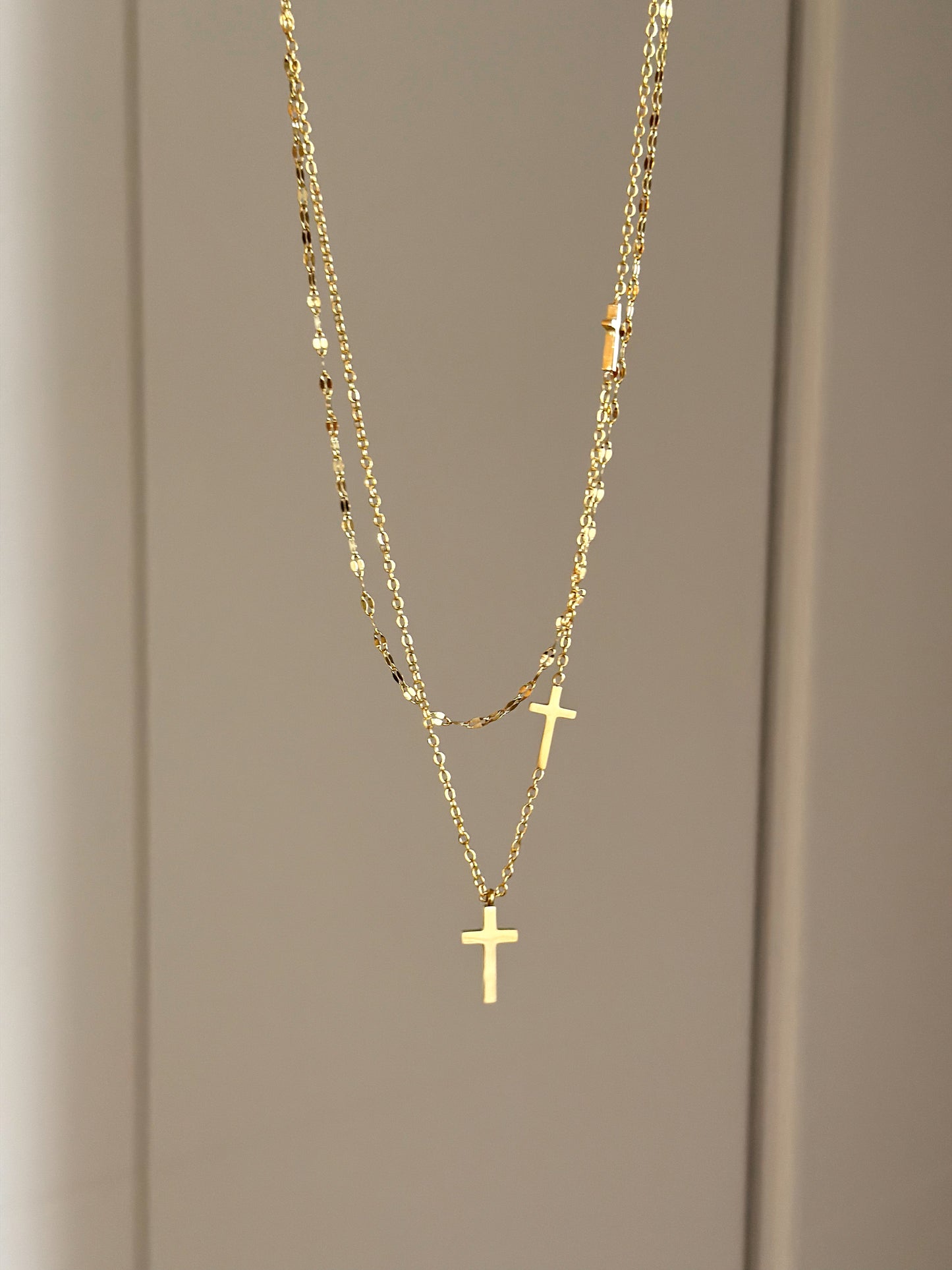 Double chain cross necklace