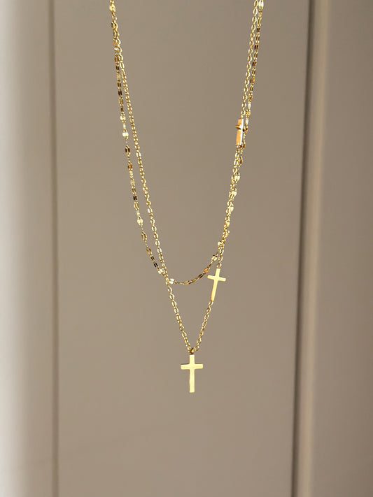 Double chain cross necklace
