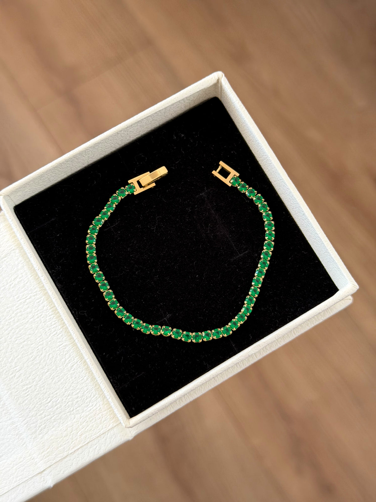 Gold Green stone tennis bracelet unisex (3mm, 17cm)